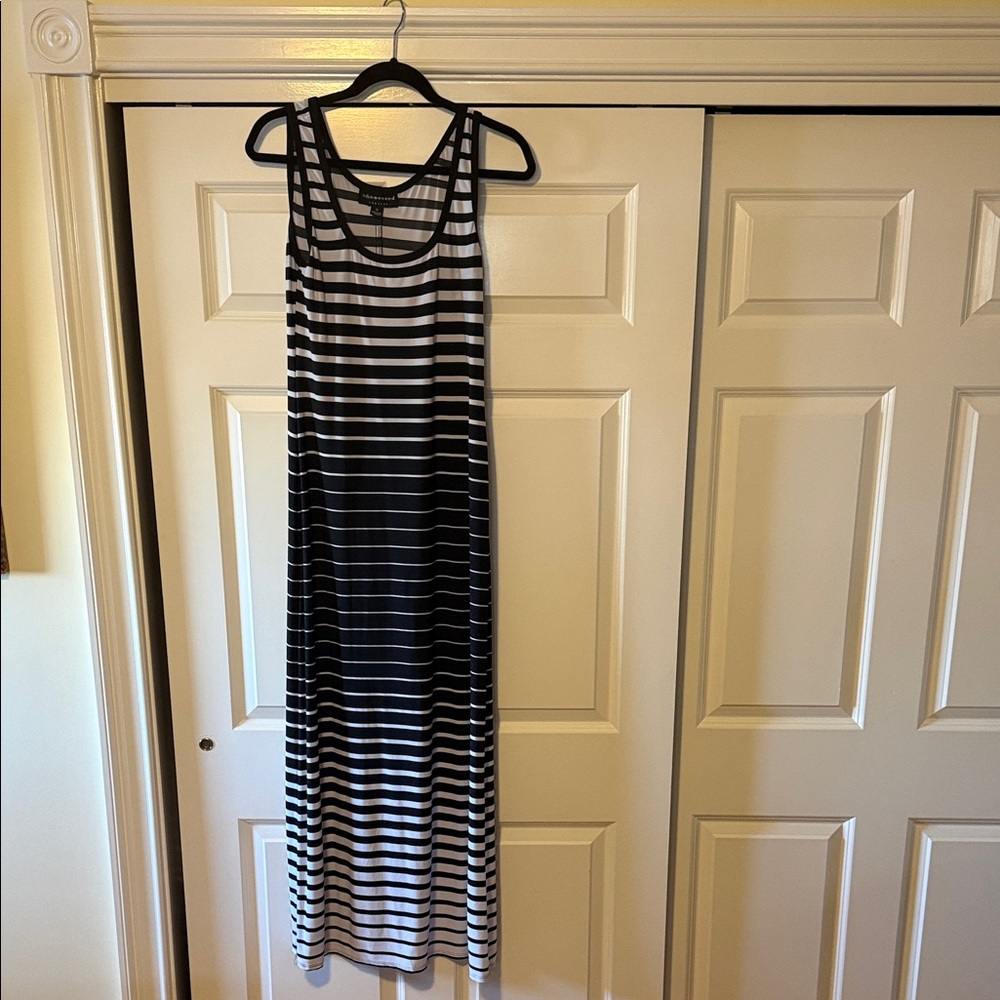 connected apparel Black and White Striped Maxi Tank Dress